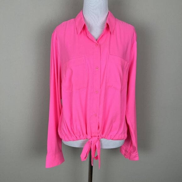 Express Shirt Top Women Large Relaxed Portofino Tie Front Button Long Sleeve NEW - Picture 12 of 13